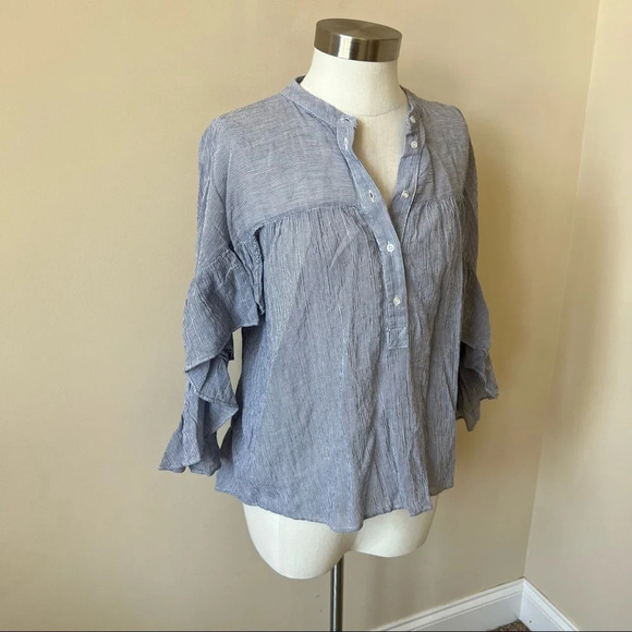 Anthropologie Maeve stripe ruffle sleeve button down shirt 5336 - Picture 4 of 10
